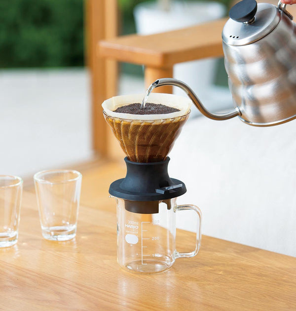 Pouring hot water into a Hario Immersion Coffee Dripper Switch