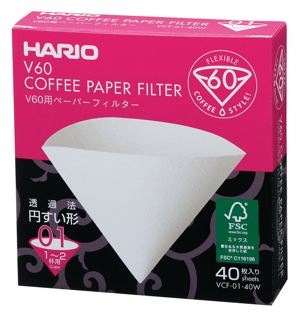 Hario V60 Paper Filter 01 W—pack of 40 sheets